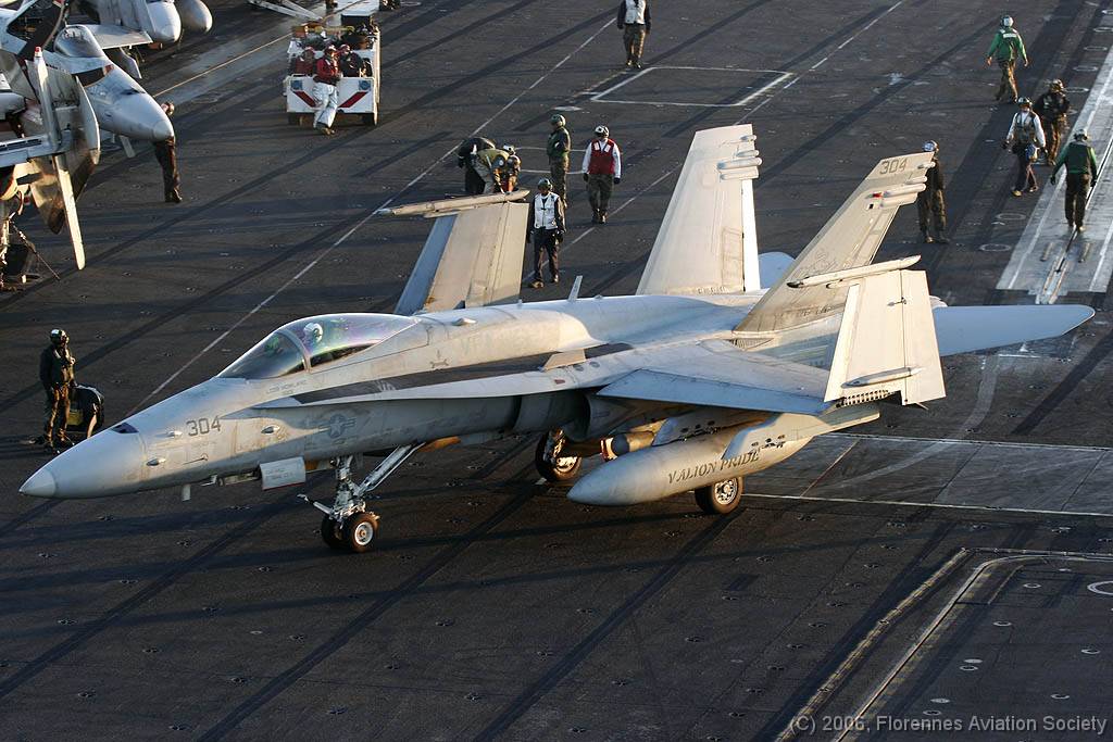 57 CVN71060221 FA-18C 164655 AJ-304 DK 01 F/A-18C 164655/AJ-304 of VFA-15 - USS Theodore Roosevelt, 21 February 2006 (C) Didier Kories